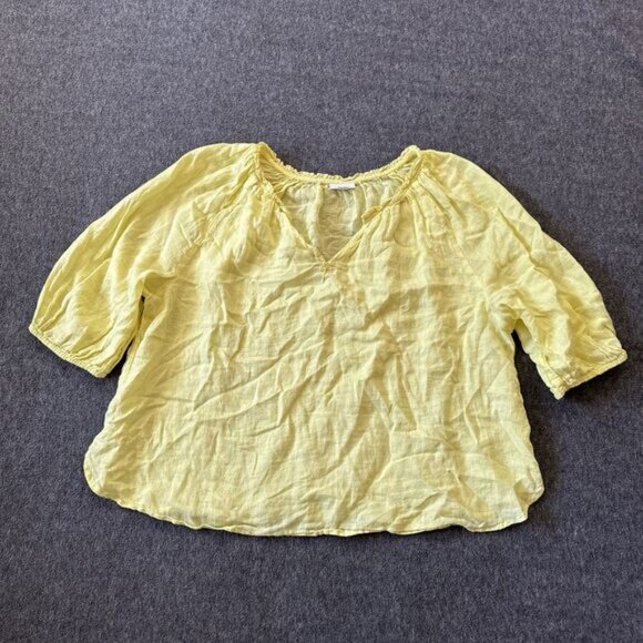 J.Jill Yellow Love Linen Peasant Blouse Flowy 100% Linen Size 2X Lightweight - Picture 1 of 6